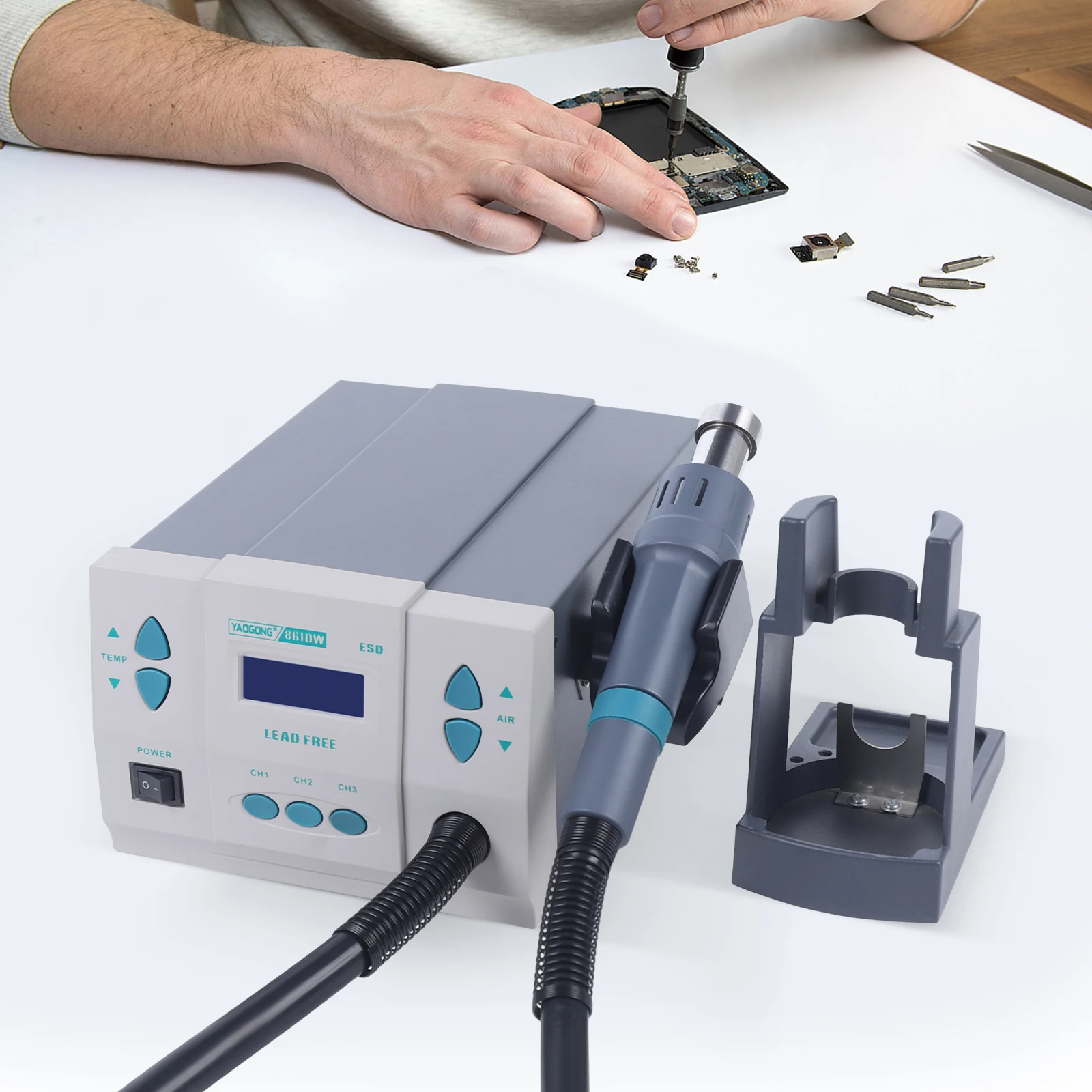 

Professional Hot Air Rework Station 1000W 110V Hot Air Gun 100~500 Temperature Control Digital Display Heat Gun For Electrical