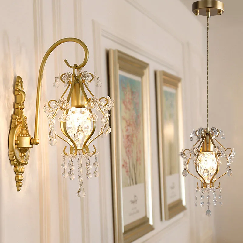 

French Crystal Wall Lamp Light Luxury Hotel Lights E14 Bedroom Bedside Lamps Modern Rome Decor Indoor Lighting Fixtures Corridor