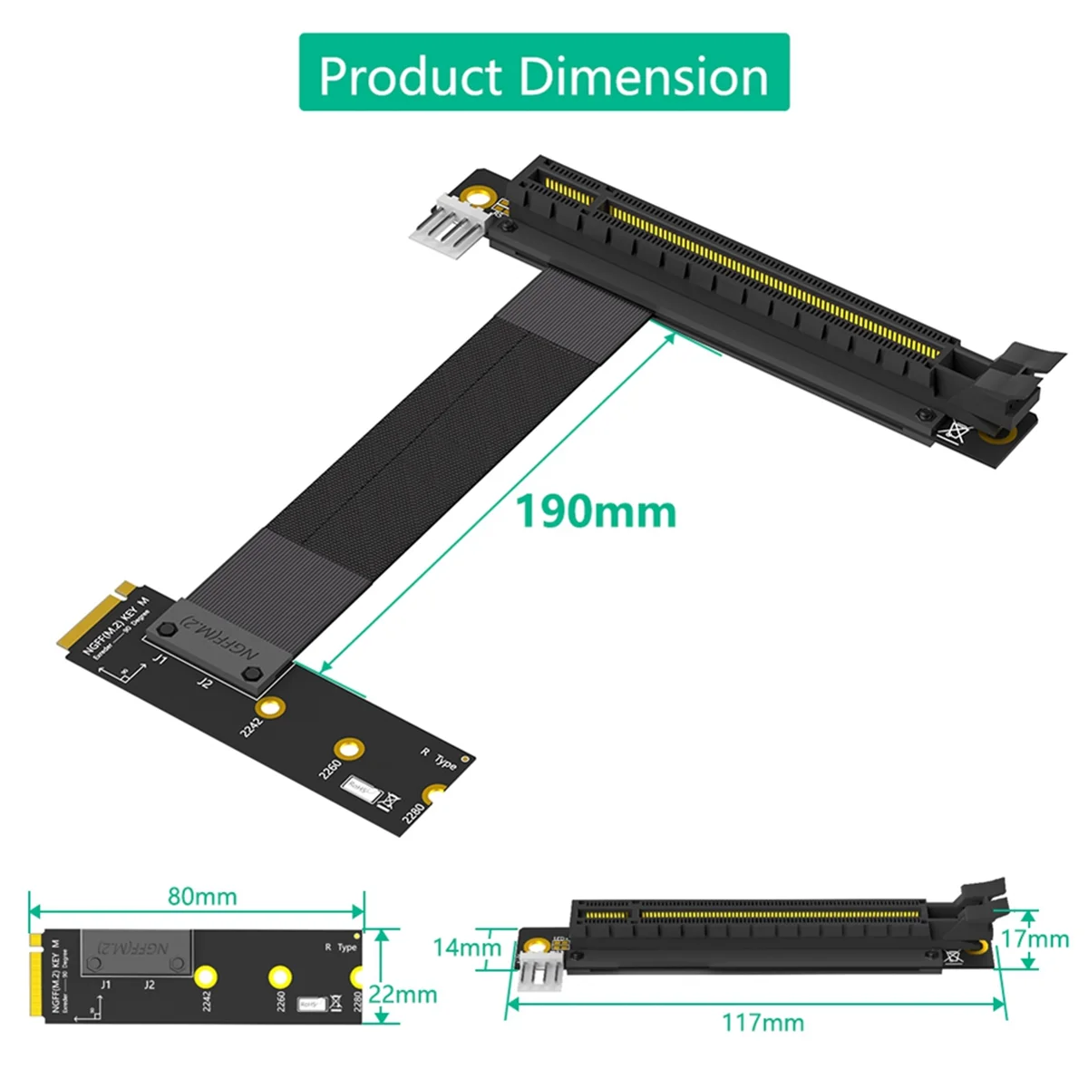 AT87-M.2 NGFF Key M — PCI-E 16x Карта адаптера Riser для видеокарты, удлинительный кабель Nvme — PCI-Express 16X (правый направление)