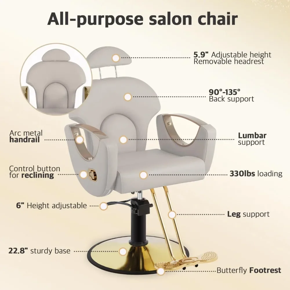 Salon Barber Chair, Reclining Salon Chair for Hair Stylist, Hair Chair with Heavy Duty Hydraulic Pump Hairdresser Chair