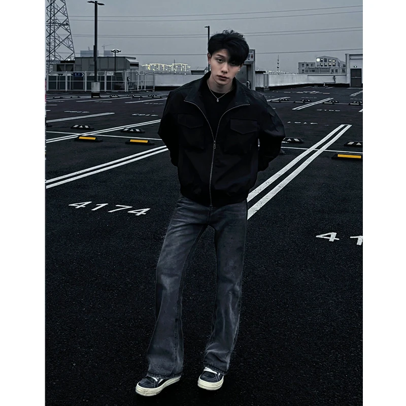 

American Sle Bomber Jaet Men's Spring Autumn ort Embroidered Stand Collar Workwear Baseball Coat Youth Faion Windproof