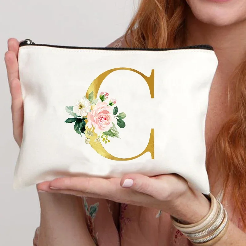 Bolsas de viaje de cosméticos de maquillaje para mujeres jóvenes, bolsa de canvastoiletería con letras, bolsa de lápices para profesores, regalos escolares, blanco