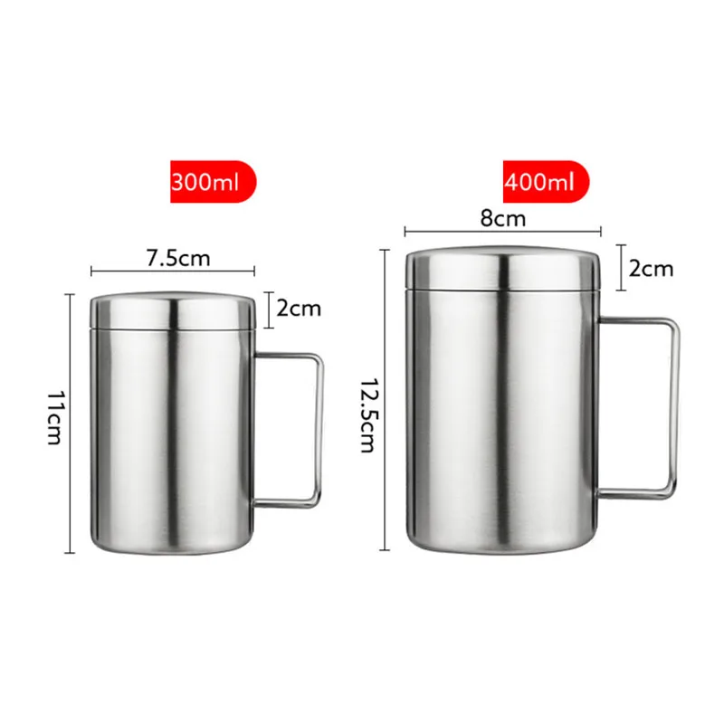 300/400Ml 316 Stainless Steel Campin Water Cup Double Layers Coffee Cup with Cover Heat Insulation Anti Scalding Polishing Cup