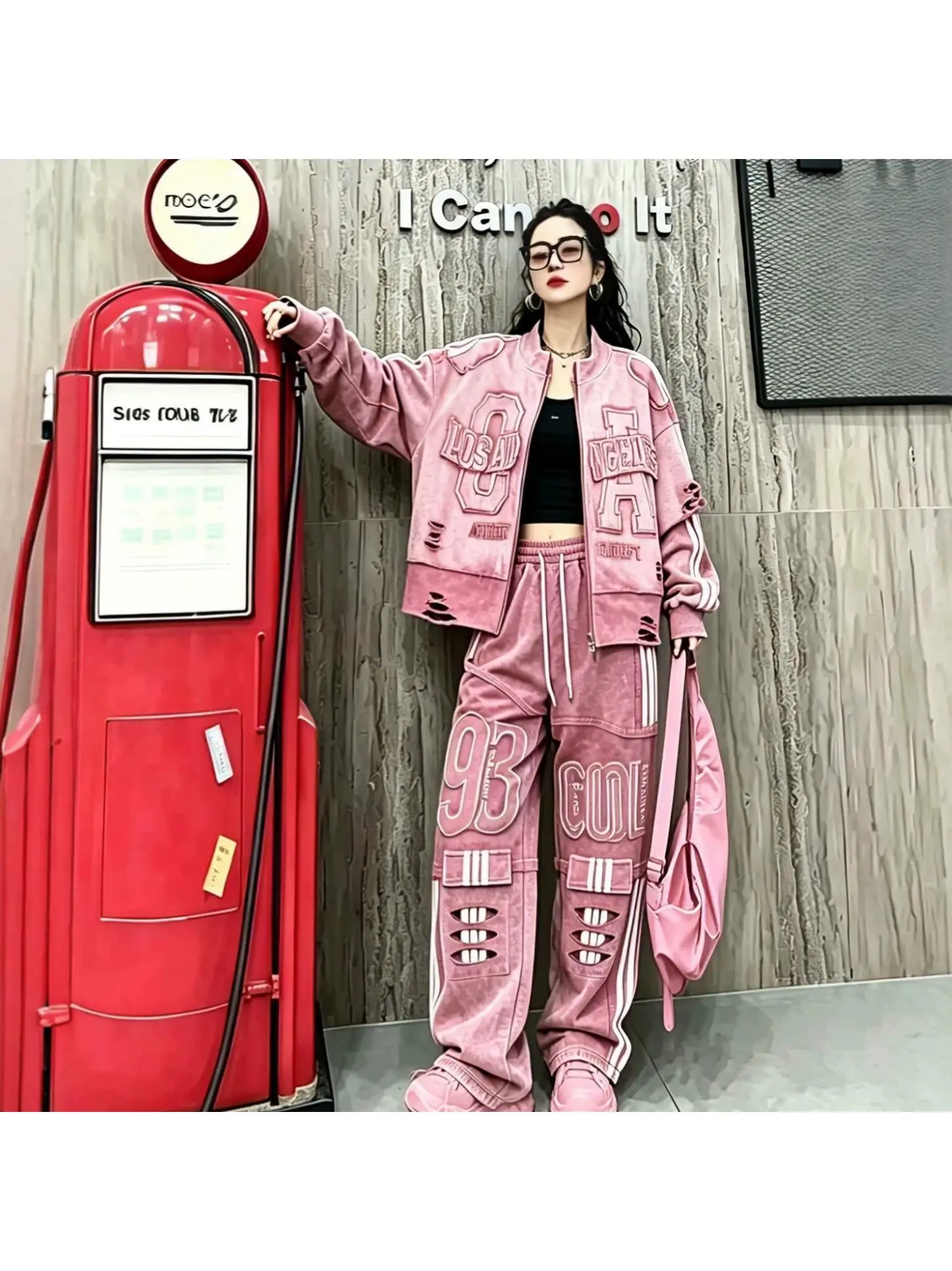 European Style Loose Women's Cardigan Jacket with Embroidery Patchwork And Ripped Zipper Autumn New Arrival Two-Piece Set