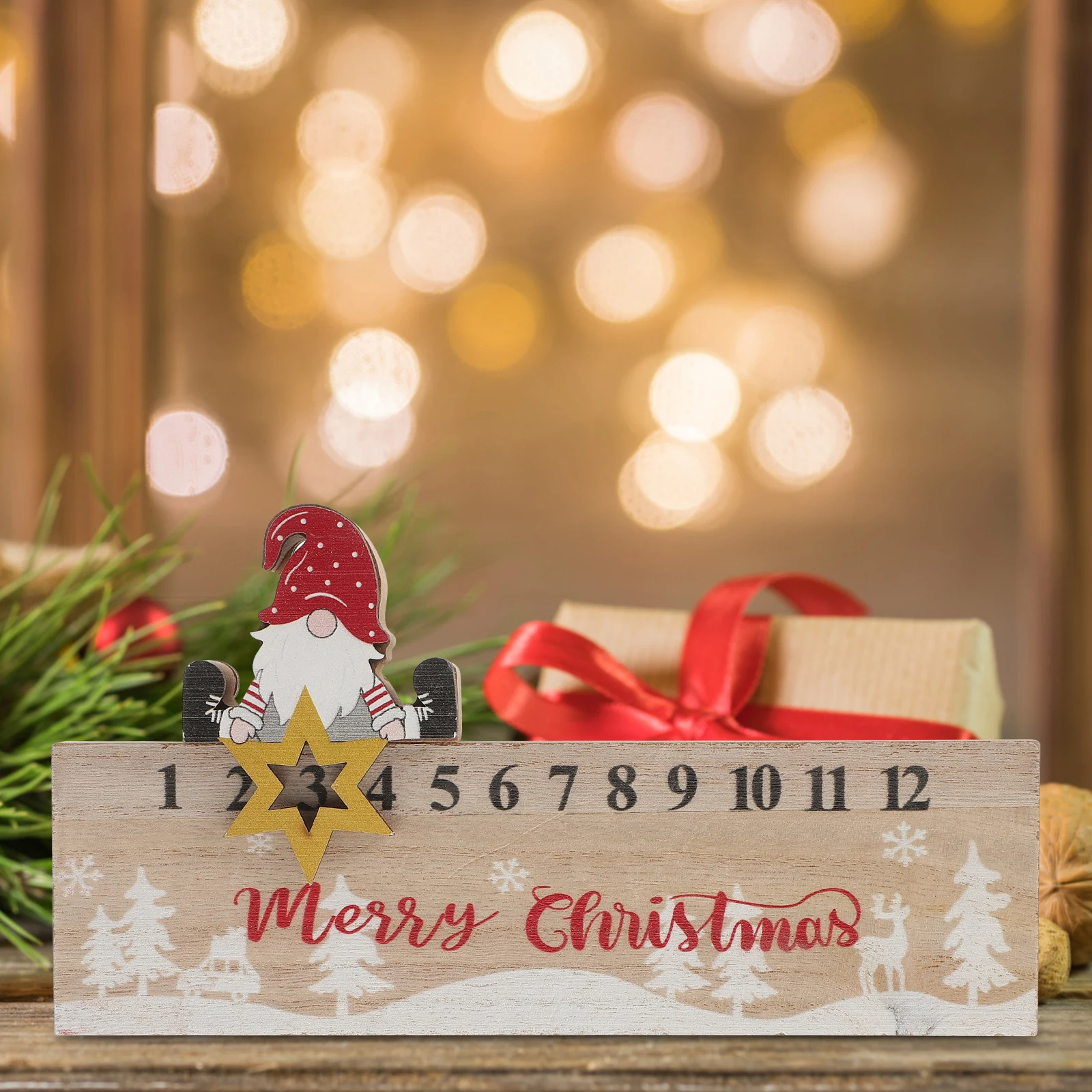 

1Pcs Christmas Santa Claus Countdown Calendar Khaki Wooden Desktop Ornament Christmas Decoration Home Office Countdown Calendar