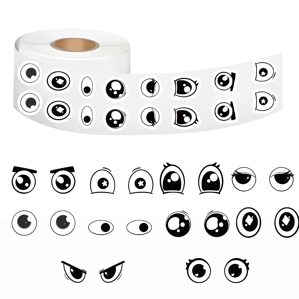 500Pcs/roll Kawaii Small Expression Eyes Cartoon Stickers Cute Gaze Phone Cafe Aesthetic Streetwear Graffiti Bicycle Sticker image 6