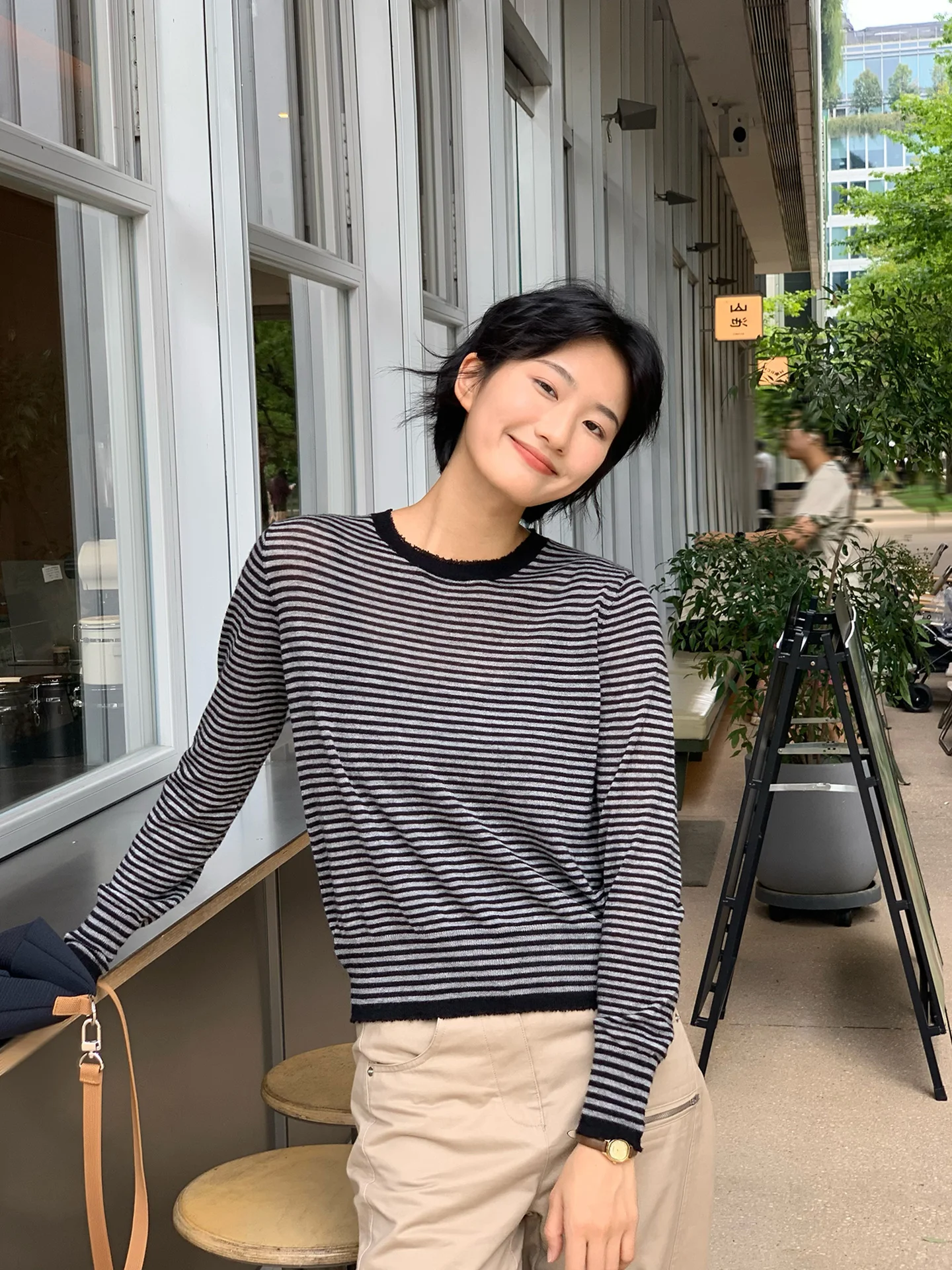 Comodo sciolto lavorato a maglia lungo Sve Base a righe irt per le donne Classico autunno Sle Casual Faion Versione coreana Slimmin...