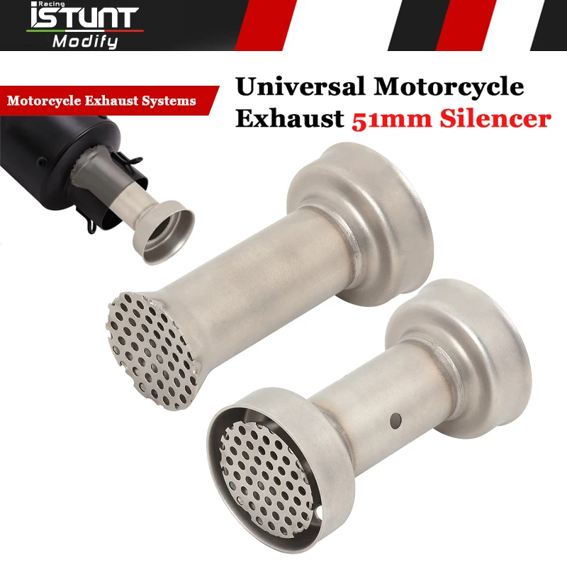 Universal Motorcycle Exhaust Escape Noise Sound Eliminator Muffler System DB Killer Link Pipe Silent Pit Bike 51mm Silencer Mesh