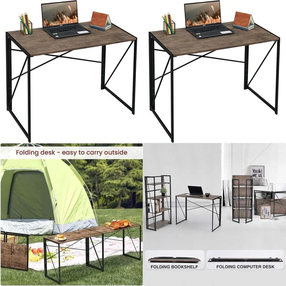 

Компактный складной стол для домашнего офиса, портативный и компактный, с прочной металлической рамой, коричневый, 39 дюймов.