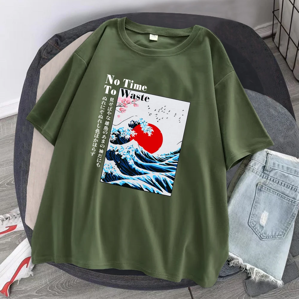 Japan Cherry Blossom Wave Sun Clothes Man Crewneck Oversize T Shirt Pattern Cotton Streetsweat Fashion Loose Short Sleeve Tshirt image 3