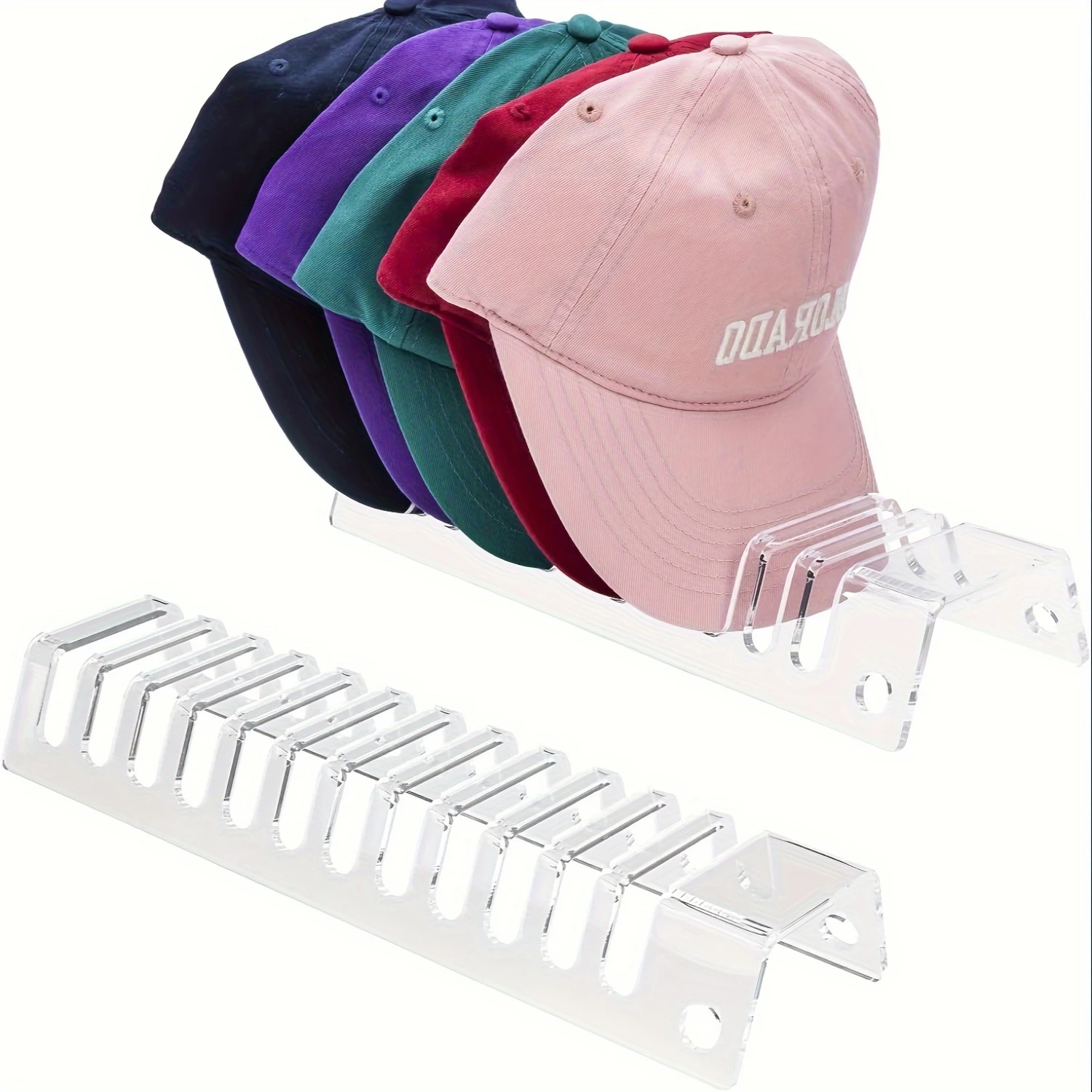 Acrílico Baseball Display Rack com ranhuras, perfeito para quarto, escritório e mesa Organização, Porta Gorra Hat Organizer, 2PCs