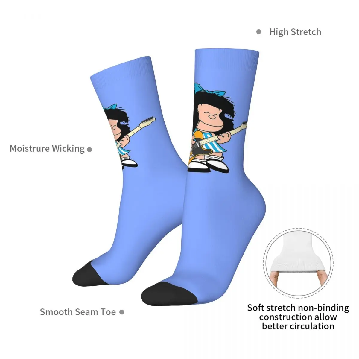 Kaus Kaki Kotak-kotak Anime Mafalda Stoking Penyerap Keringat Harajuku Aksesori Kaus Kaki Panjang Sepanjang Musim untuk Hadiah Natal Uniseks