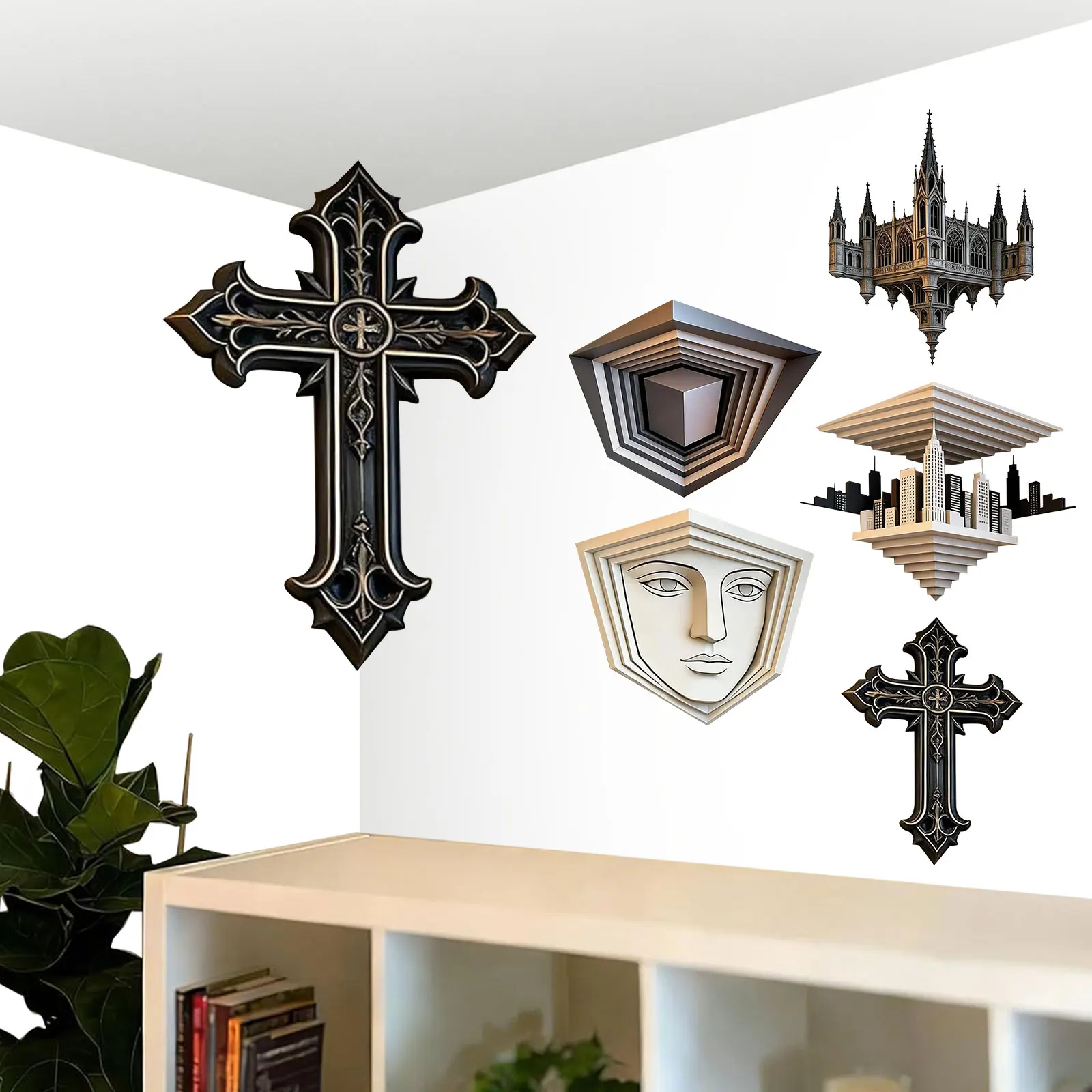 Impossible Corners 3D Art Optical Illusion Corner Wall Decal Illusionary Creative 3D Wall Art Stickers Home Decoration
