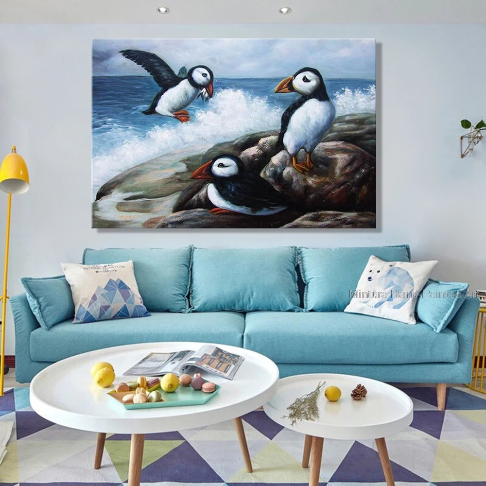 Mintura,Handmade Handpainting Ocean Waves Sea Birds Catching Fish Animal Oil Painting Canvas,Wall Art,Picture Bedroom Home Decor