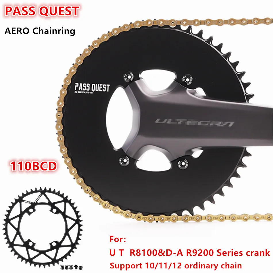 

PASS QUEST R110-DU Round Narrow Wide Chainring 110BCD For UT R8100 Crank DA R9200 36T-58T Tooth Road Bike AERO Chainwheel 110bcd