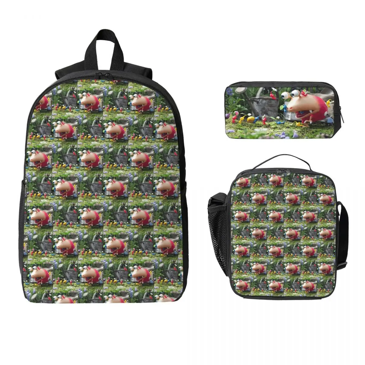 

Pikmin Backpack Student Boys Girls BookBag School Bag Computer Shoulder Bags 3ps Insulated Lunch Bag Pencil Case