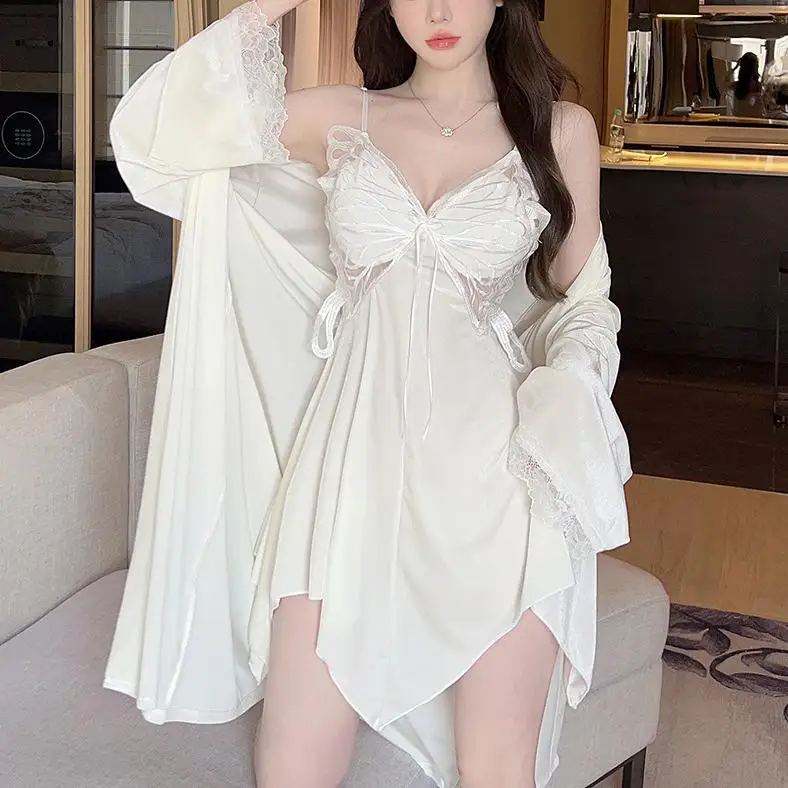 Velour Lace 2PCS Robe Set Women Bathrobe Nightwear Suit Velvet Nightgown Sleepwear Autumn Winter Female Kimono Gown Home Dress