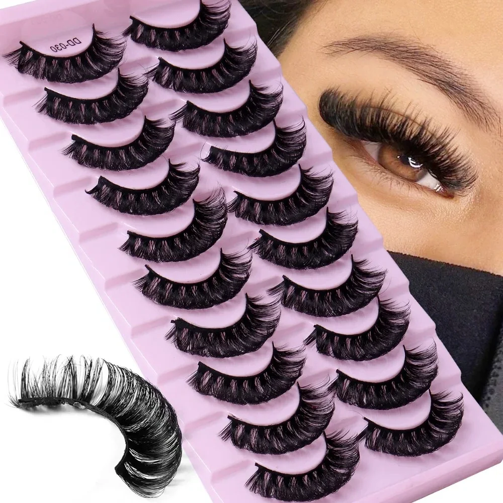 10 Pairs Russian Strip Lashes DD Curl Lashes 3D Eyelashes Reusable Fluffy False Lashes Russian Extensions