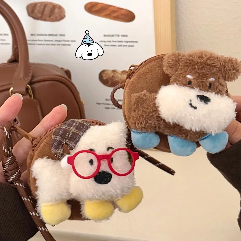 Nuevo Estuche de Peluche de Gato de Dibujos Animados para Auriculares, Bolsa Redonda para Gafas y Lápiz Labial con Diseño de Perro, Monedero Mini Suave Estilo Colgante, Decoración para Mochila