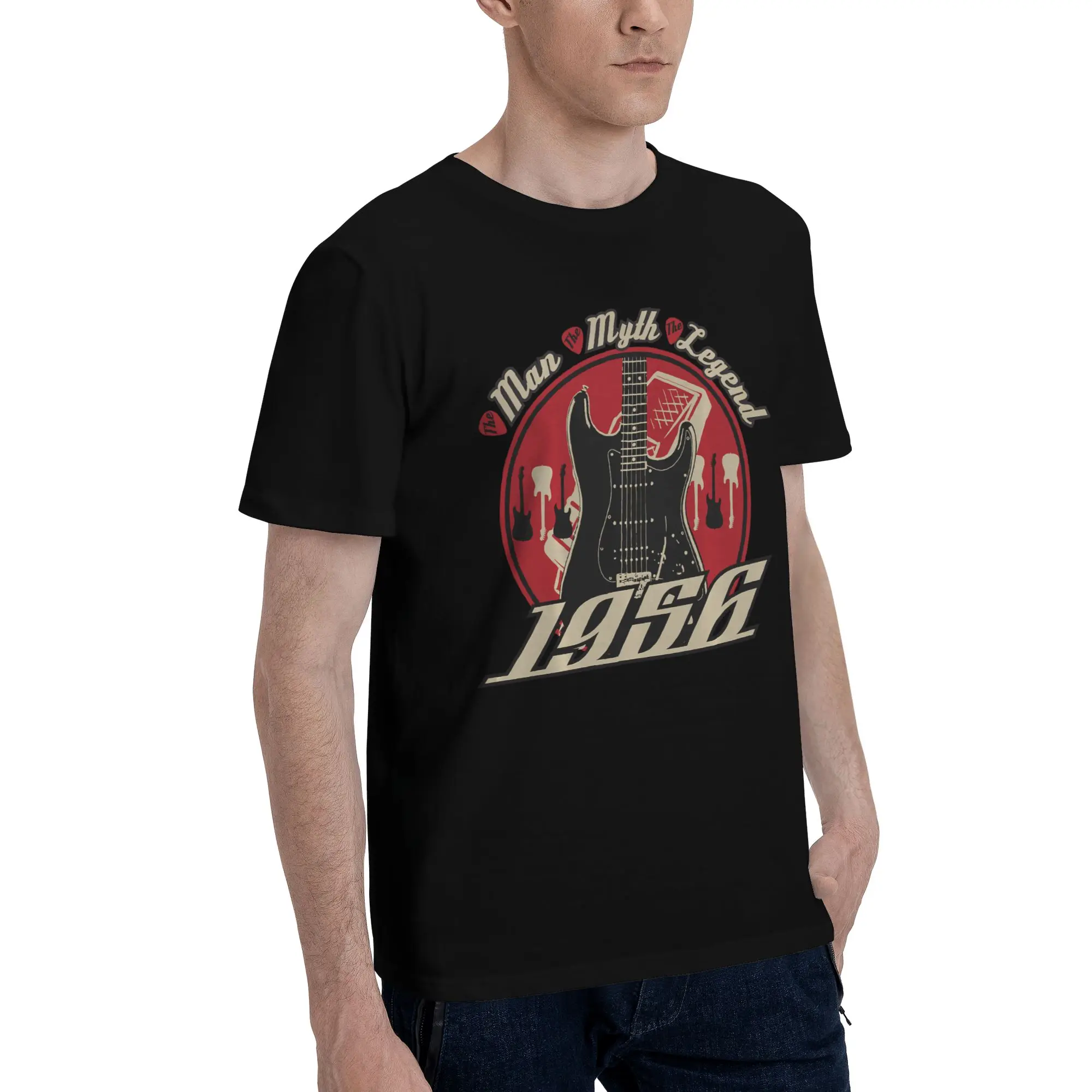 Gift for Guitar Players Born in 1956 Graphic 100% Cotton T-Shirt 70th Birthday Tees Tops For Men