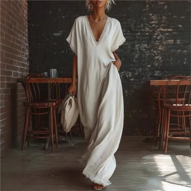 short sleeve loose maxi dress Chiclily Women's Summer Maxi Dress Loose Short Sleeve T-Shirt Long Dress Casual Side Split Sundress with Pockets, S-2xl, Black