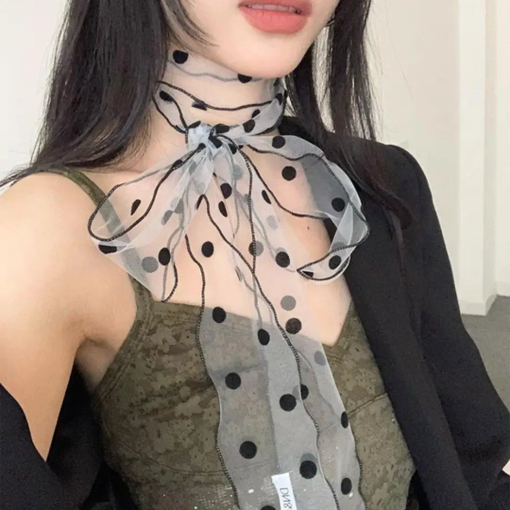 

Elegant Necktie Lace Mesh Polka Dot Scarf Sweet Neckerchief Printed Thin Scarf Korean Headband Spring Headscarf Decor Hair Band