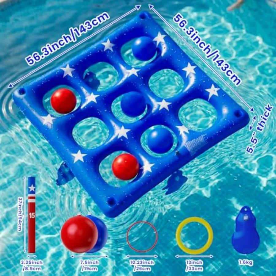 Pool Party Toys Games Set - Giant Inflatable Tic Tac Toe Float Game, Outdoor Pool Games for Adults Family Pool Toys for 2-10 Pl view 2