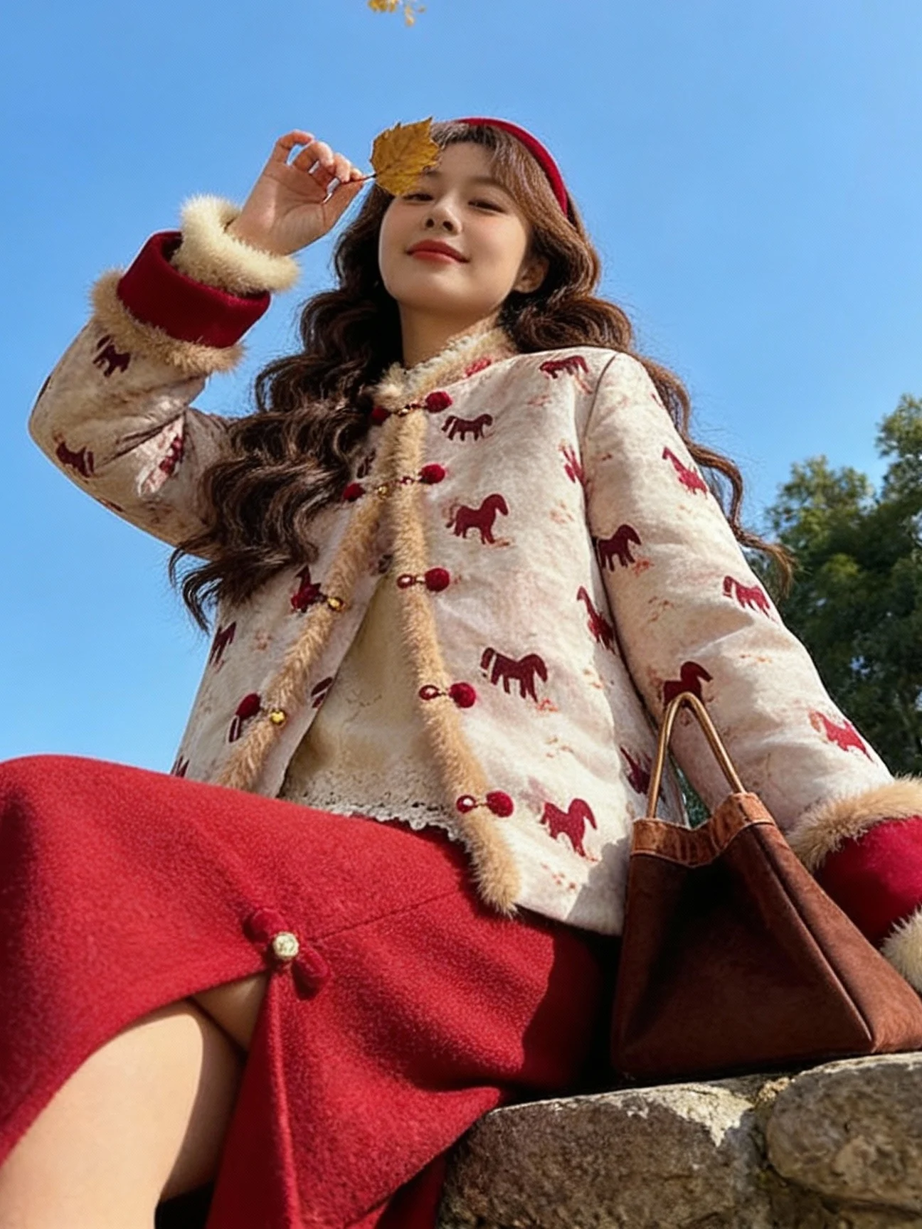 

Ele Pattern Cotton Jaet with Button New Chinese Sle Autumn Winter Faion Women's Long Sve Stand Collar Coat