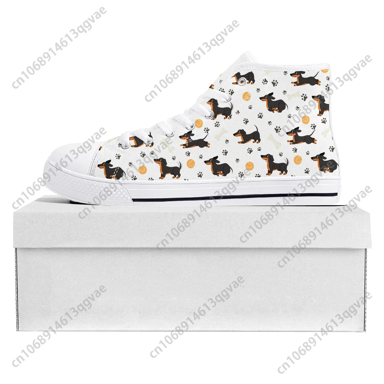 Cute Dachshund Pet Dog High Top High Quality Sneakers Mens Womens Teenager Canvas Sneaker Casual Couple Shoes Custom Shoe White