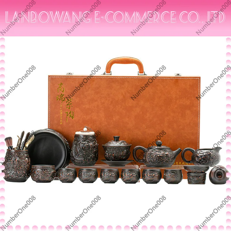 Handmade Purple Clay Teapot Dragon Carving Chinese Kung Fu Tea Pot Ceramic Hanwa Pot Pottery with Gift Box