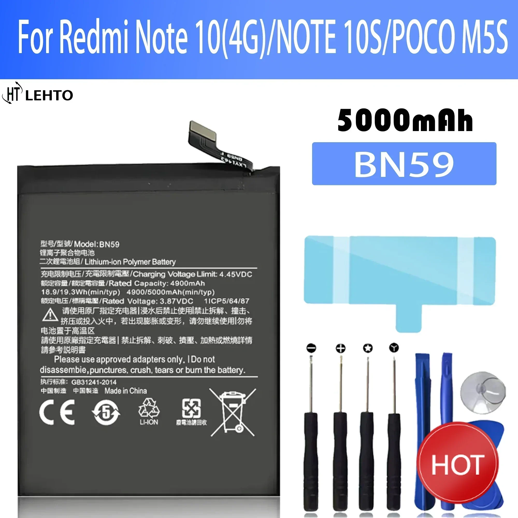 

New 100% original BN59 Battery For Xiaomi Redmi Note 10 4G / NOTE 10S / POCO M5S phone Batteries Bateria +Tools