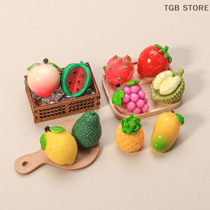 Mini Simulated Fruit Ornament Watermelon Avocado Grape Lemon Peach Micro Landscape Dollhouse Miniature Toy Car Decoration