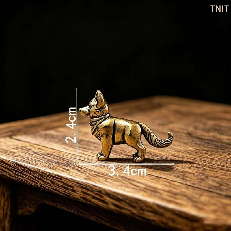 [J] 1Pcs Solid Brass Large Wolf Dog Chinese Zodiac Dog Chinese Rural Dog Vintage Decorative Table Tea Pet Handicraft Ornament