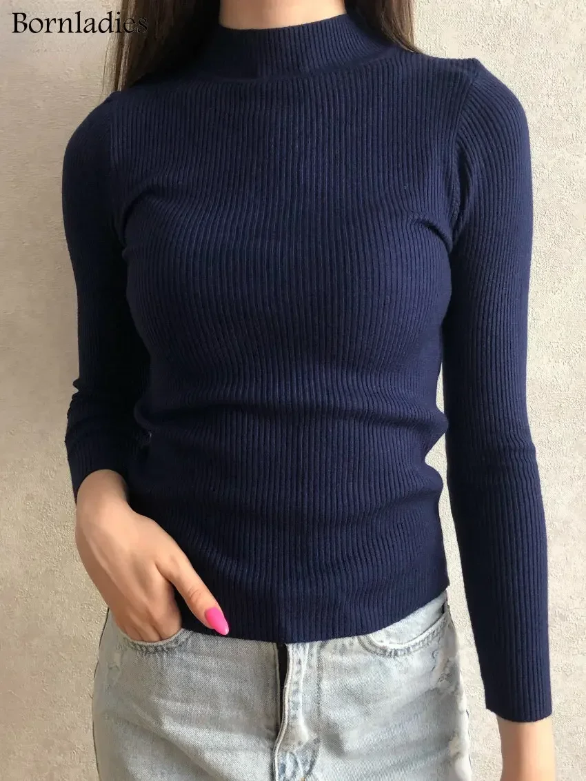 Bornladies Autumn Winter Basic Turtleneck Knitting Bottoming Warm Sweaters 2022 Women\'s Pullovers Solid Minimalist Cheap Tops