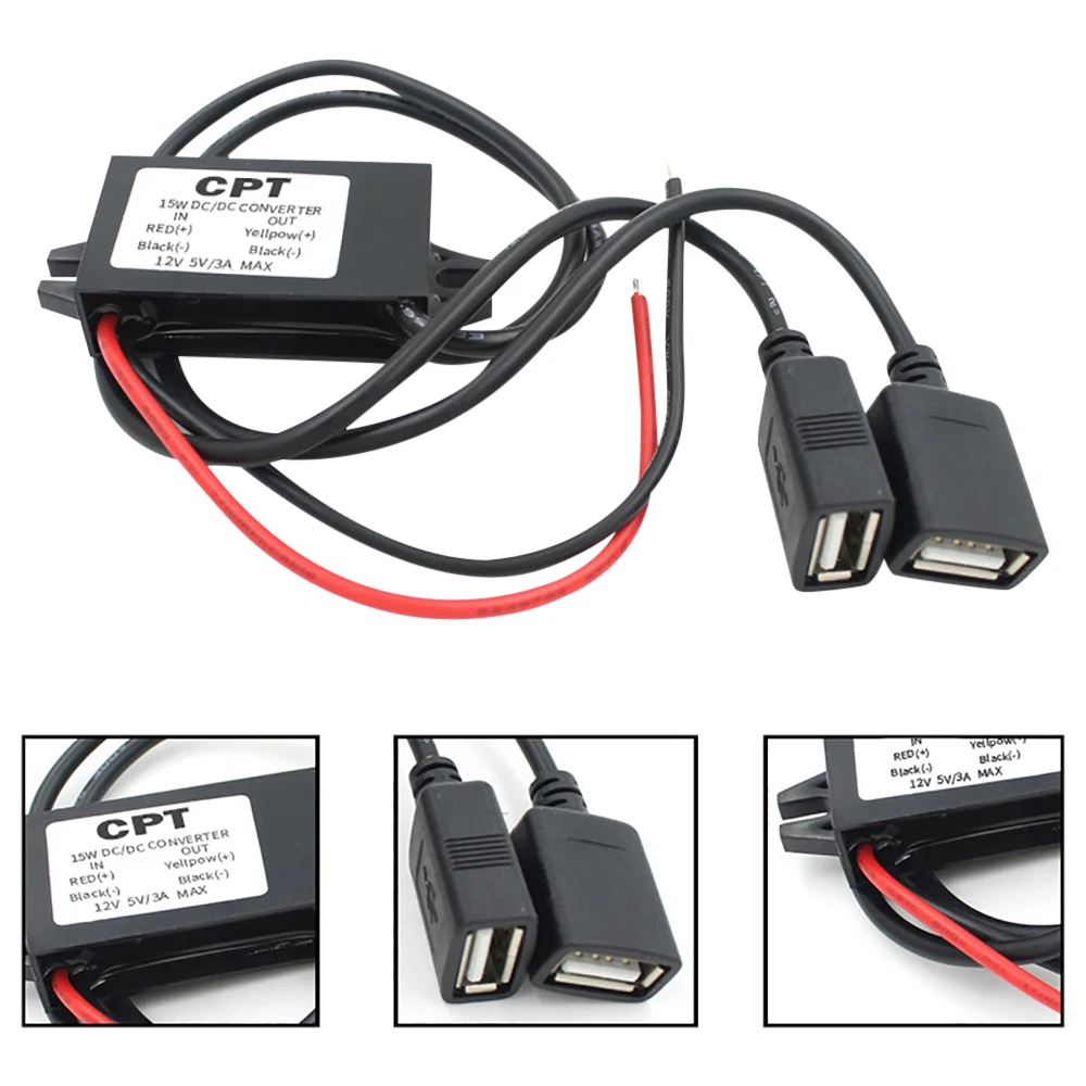 

12V to 5V 3A 15W DC-DC Car Power Converter Step Down Buck Power Supply Module Double USB Car Charger Adapter