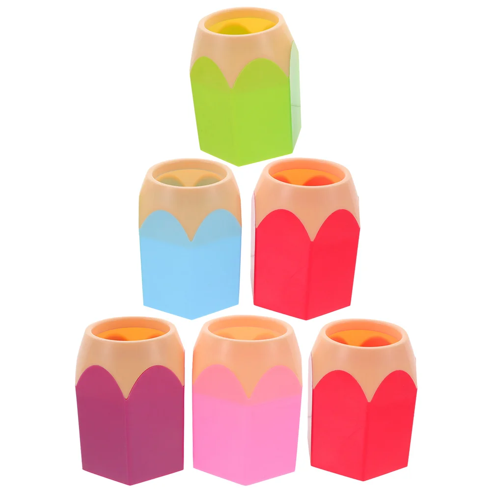 6 Pcs Color Contrast Pen Holder Kawaii Organizer for Pencils Lovely Office Crayons Head Cute Classroom Abs Dispenser