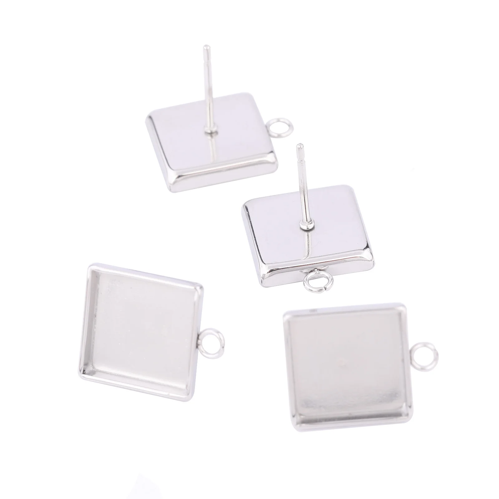 20 Stück Edelstahl passend für 10 mm quadratische Cabochon-Ohrring-Verbinder, Basisfassungen, DIY-Ohrstecker, Lünettenrohlinge, Ohrstecker mit Schlaufe