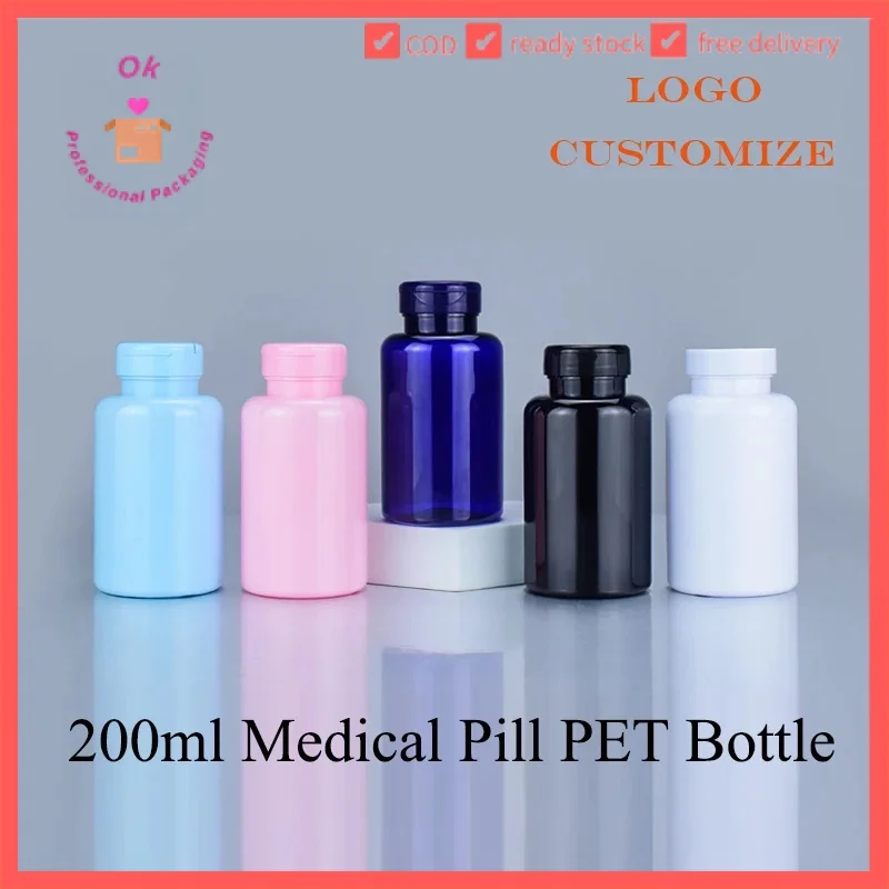 

10/20/50/100PCs 200ml PET bottle flap lid 200cc empty plastic vitamin tablet refill medical pill container jb23073101