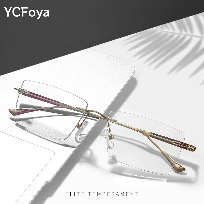 

YCFoya New Men's Retro Square Ultra-light Fashion Pure Titanium Glasses Optical Frameless Myopia Glasses 4