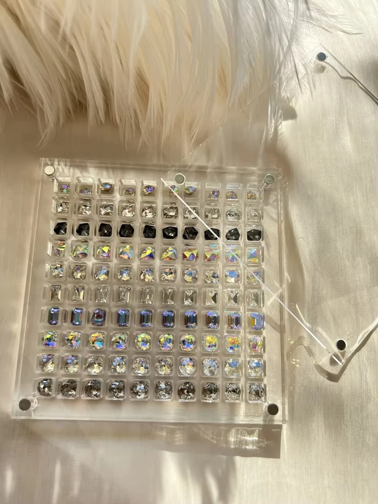 Transparent Acrylic Jewelry Organizer Nail Art Crystal Diamond Stone Jewelry Storage Box Nail Rhinestone Display Organizer