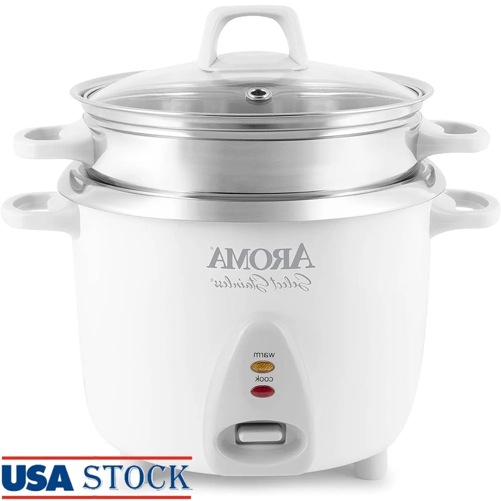وعاء طبخ الأرز سعة 14 كوبًا وبخاريًا للطعام، طباخ كهربائي يعمل بلمسة واحدة مع كوب قياس صينية بخار من الفولاذ المقاوم للصدأ