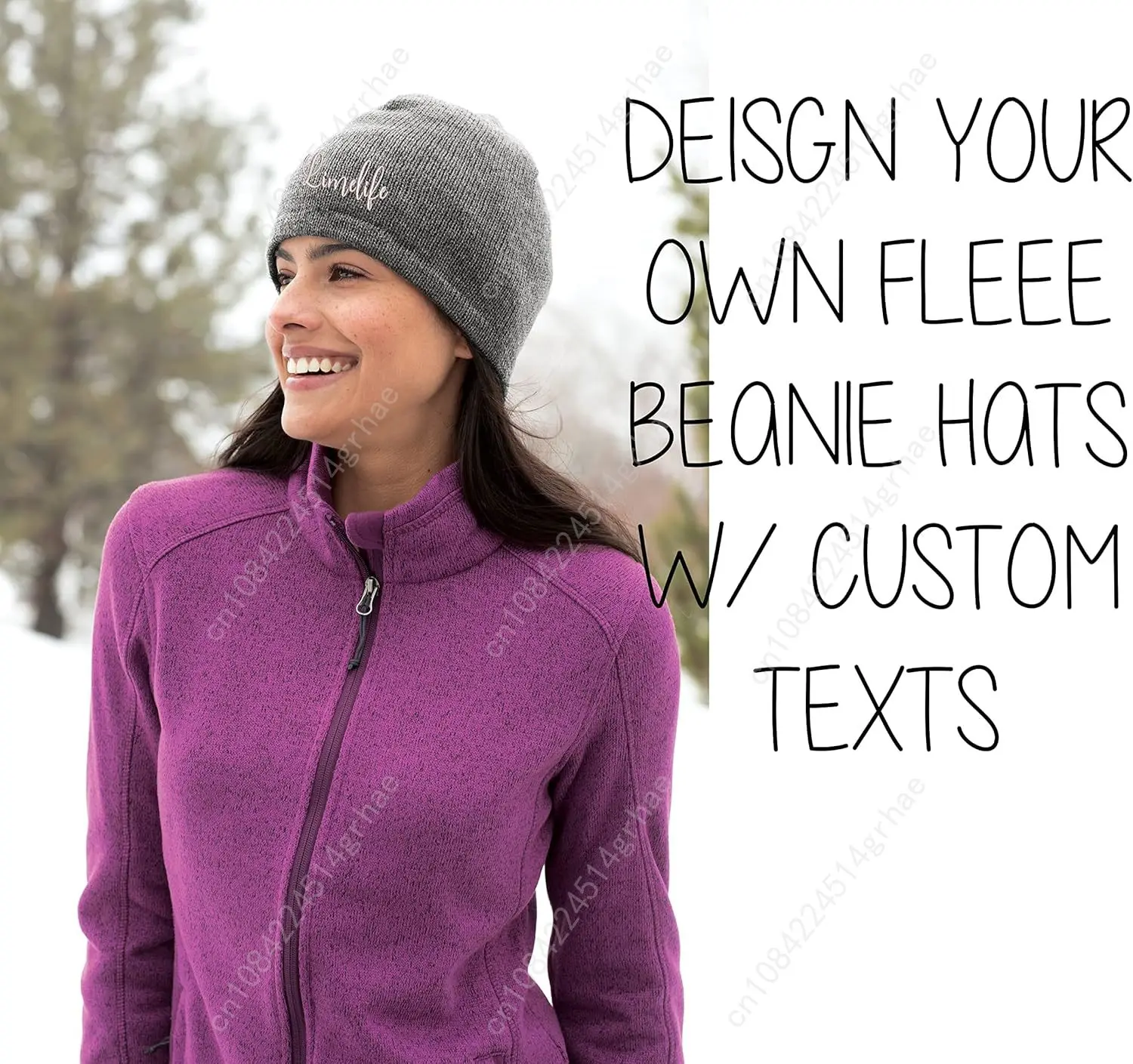 INK STITCH CP91L Custom Text Stitching Design Your Own Fleece Line Beanie Hats