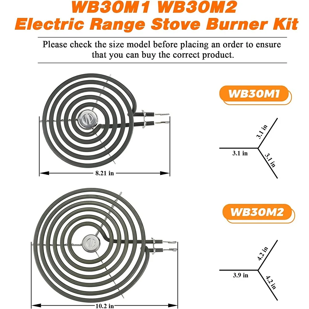 WB30M1 WB30M2 Electric Stove Burner Replacement Range Stove Top Surface Element Burner 2 6-Inch ERS30M1 2 8-Inch ERS30M2