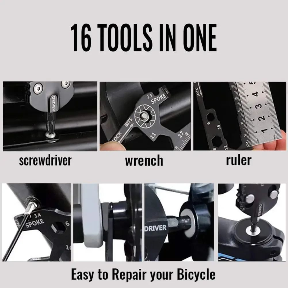 16 in 1 Portable Stainless Steel Screwdriver Wrench Ruler Multi-function MTB Mountain Cycling Spanner Bicycle Repair Tool