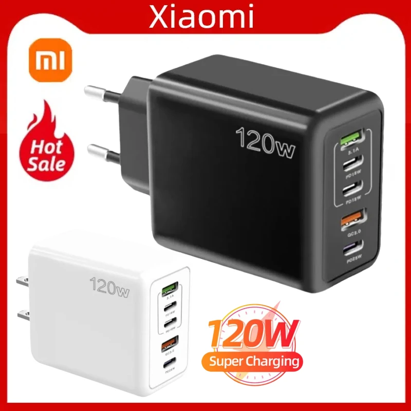 Xiaomi 120W USB C Quick Charger Multiple 5 Ports Type C PD Fast Charging Mobile Phone Wall Adapter For IPhone 15 Samsung Oneplus