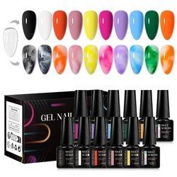 MEET ACROSS 12Pcs/Set 7ml Blossoming Gel Polish Transparent Watercolor Smook Effect Soak Off Nail Art Painting Manicure Kit