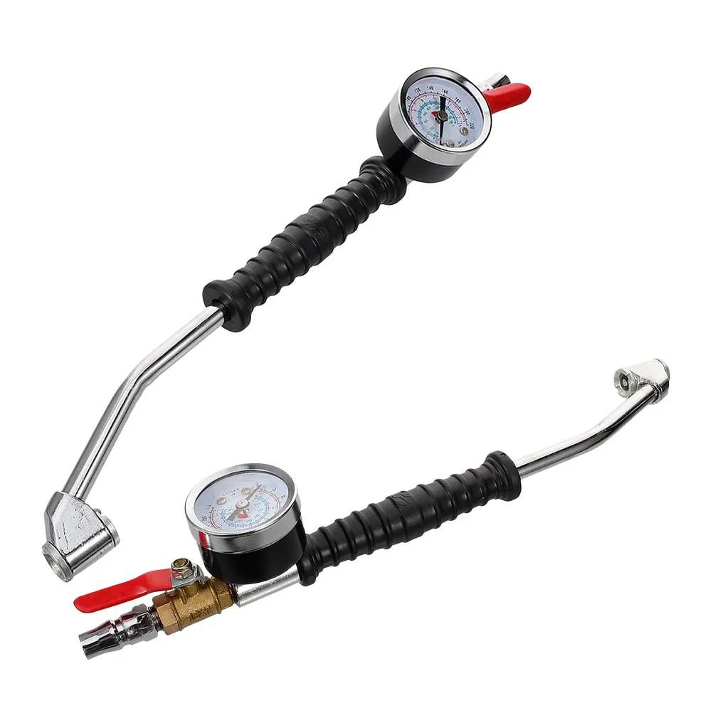 

2Pcs Tire Inflator Air Chuck Extended Nozzle Truck Valve Stem Pressure Gauge Quick Connect Portable Inflation Tool