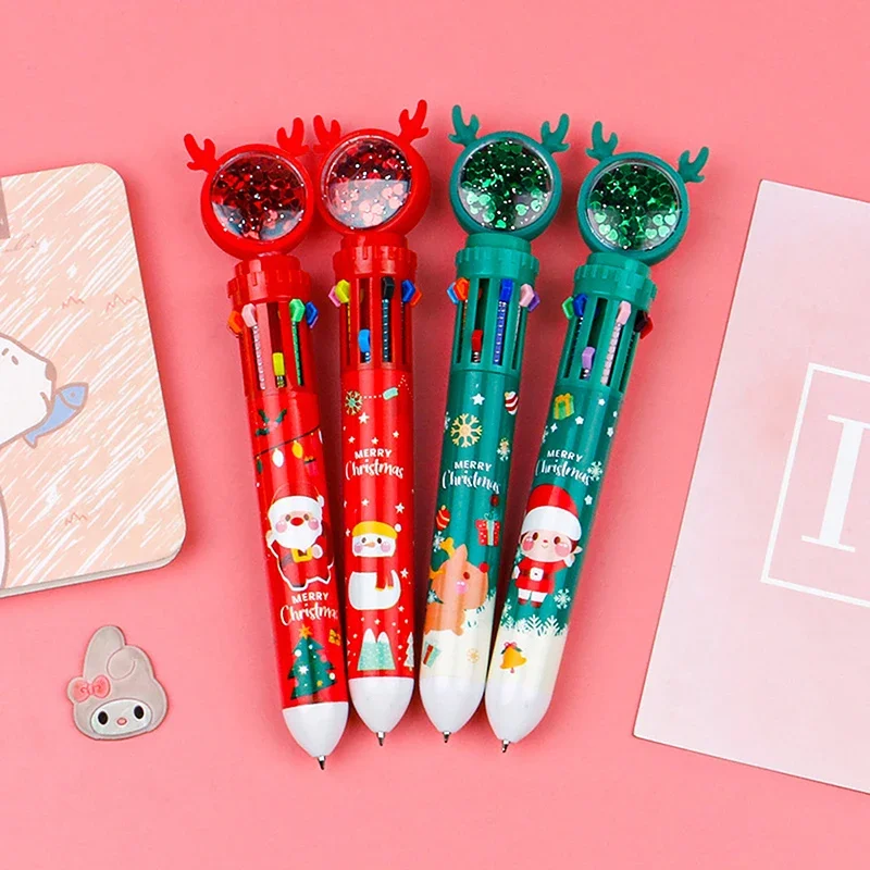 Christmas 10-color Ballpoint Pen Student Press-type Color Pen Santa Claus Presses The Ballpoint Pen 0.5mm School Stationery