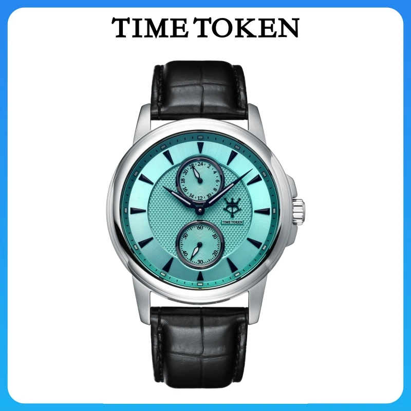 TIME TOKEN Men's Luxury Classic Stylish Ultra-Thin Quartz Watch Sapphire Glass Stainless Steel Case Elegance Leather Strap