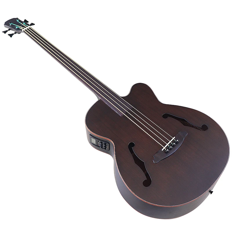 43 inch Jumbo bass acoustic bass guitar F hole full flame OAK fretless 4 string bass guitar with EQ electric acoustic gutiar